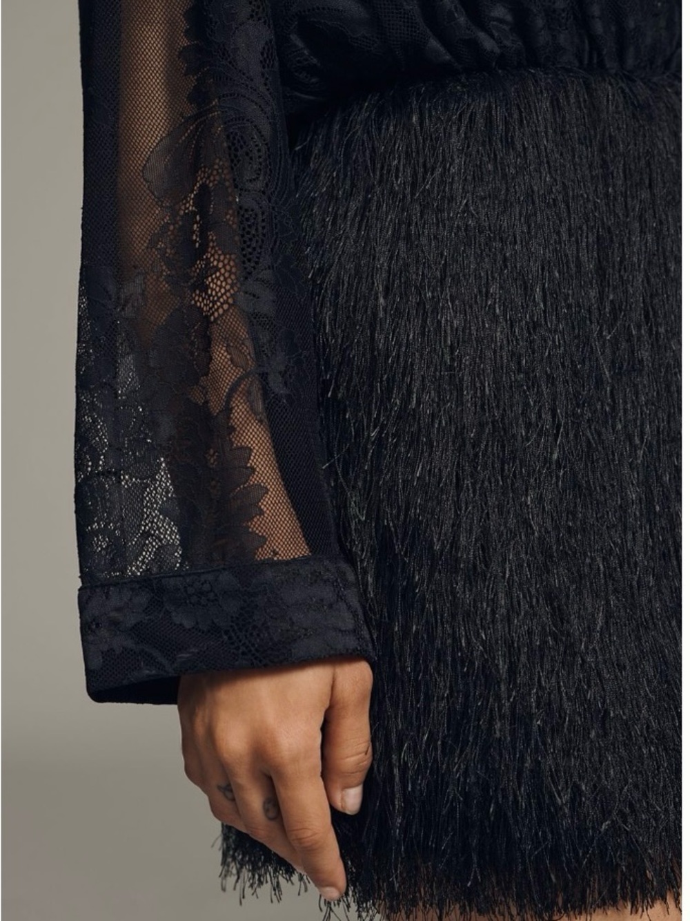 Anthropology - Maeve / Black Lace Fringe Mini Dress | Large - Picture 3 of 7